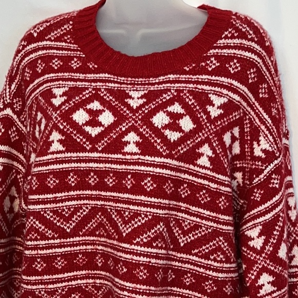American Eagle Red and White Knit Cropped Sweater Size Small - Picture 2 of 7